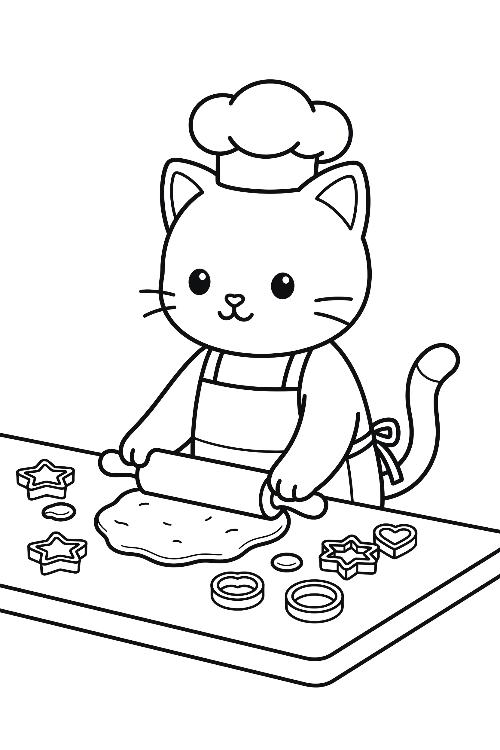 Cat Baking Cookies in the Kitchen Coloring Page printable coloring page for kids