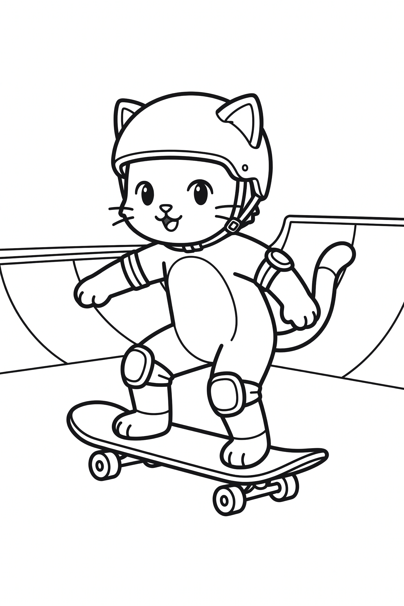 Cat Riding a Skateboard at the Park Coloring Page printable coloring page for kids