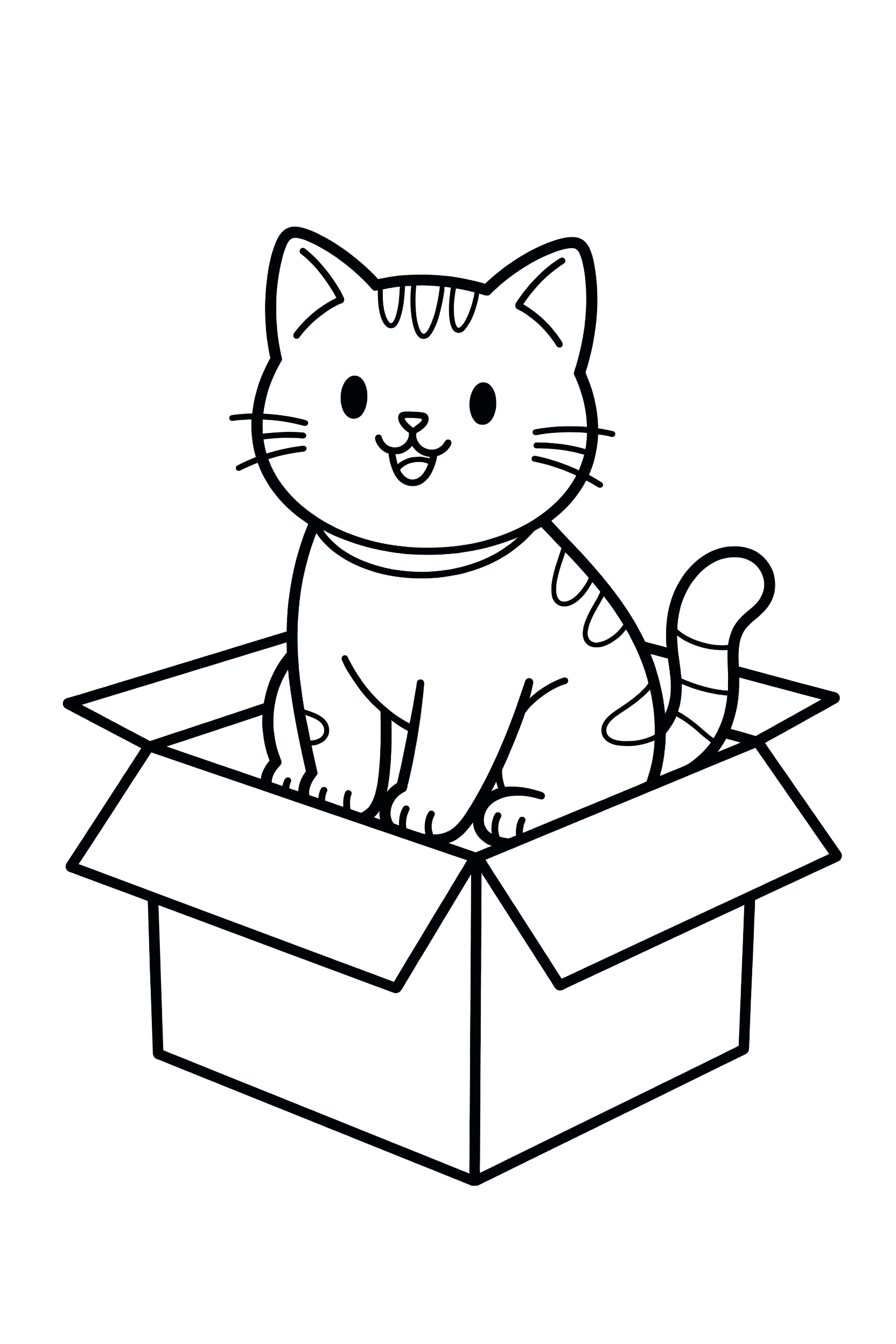 Cat Sitting Inside a Cozy Cardboard Box Coloring Page printable coloring page for kids