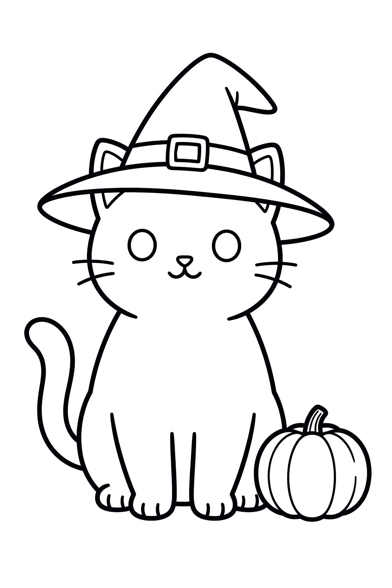 Cat Wearing a Witch Hat on Halloween Coloring Page printable coloring page for kids