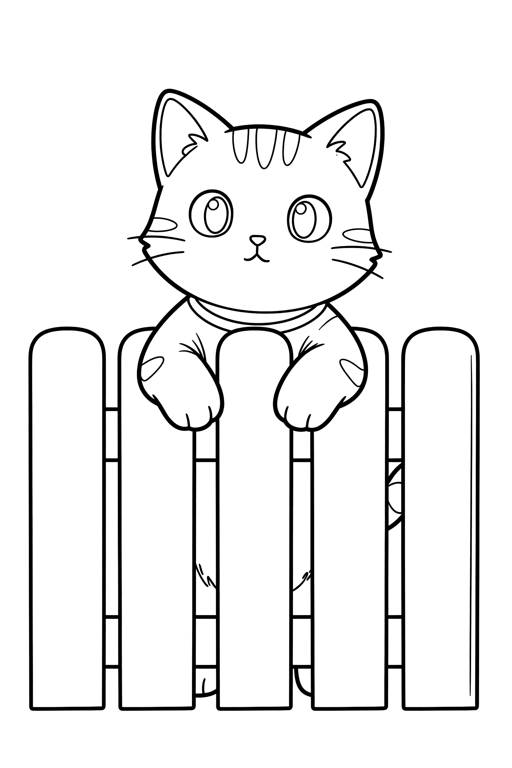Cat Peeking Over a Wooden Fence Coloring Page printable coloring page for kids