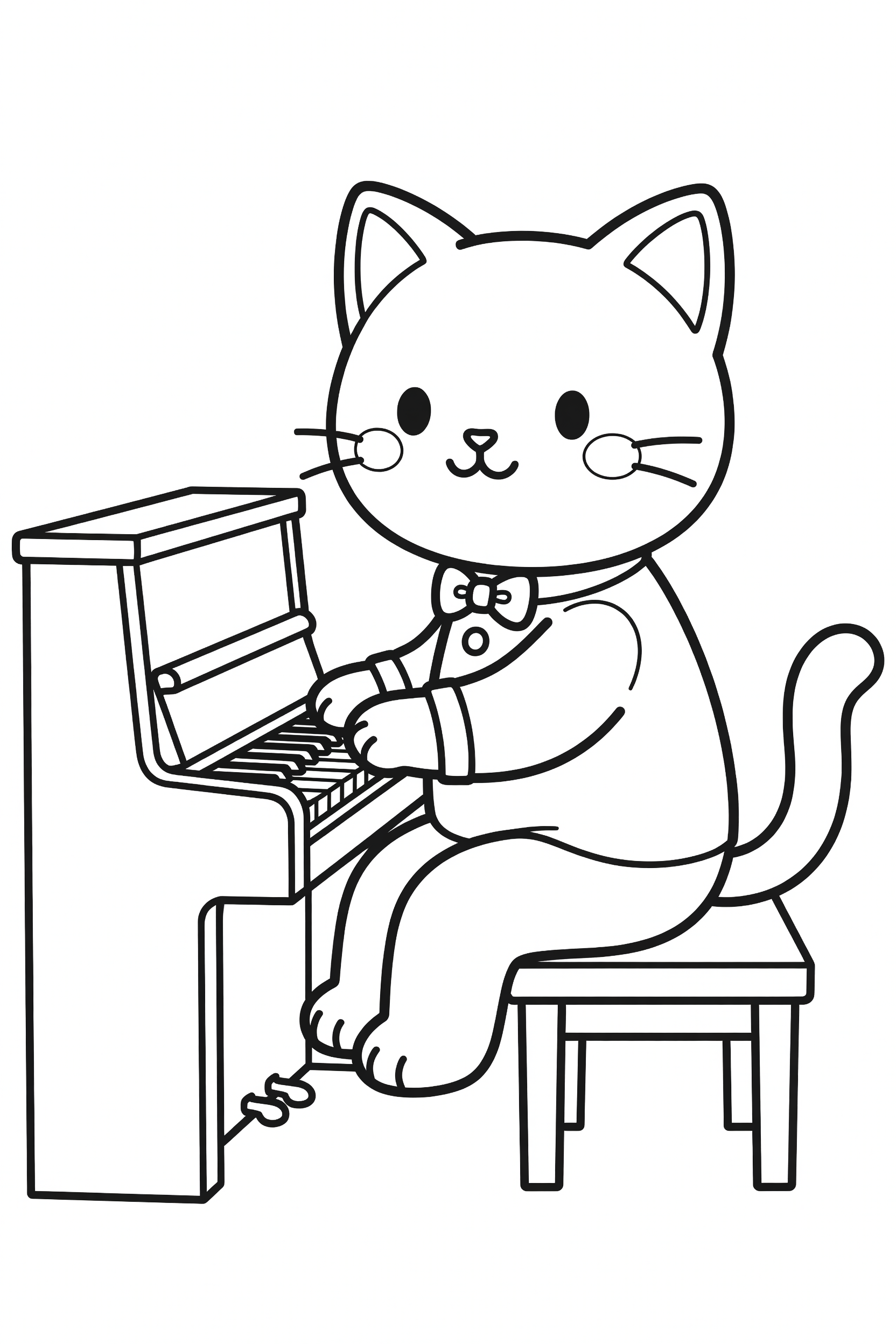 Cat Playing the Piano in a Living Room Coloring Page printable coloring page for kids