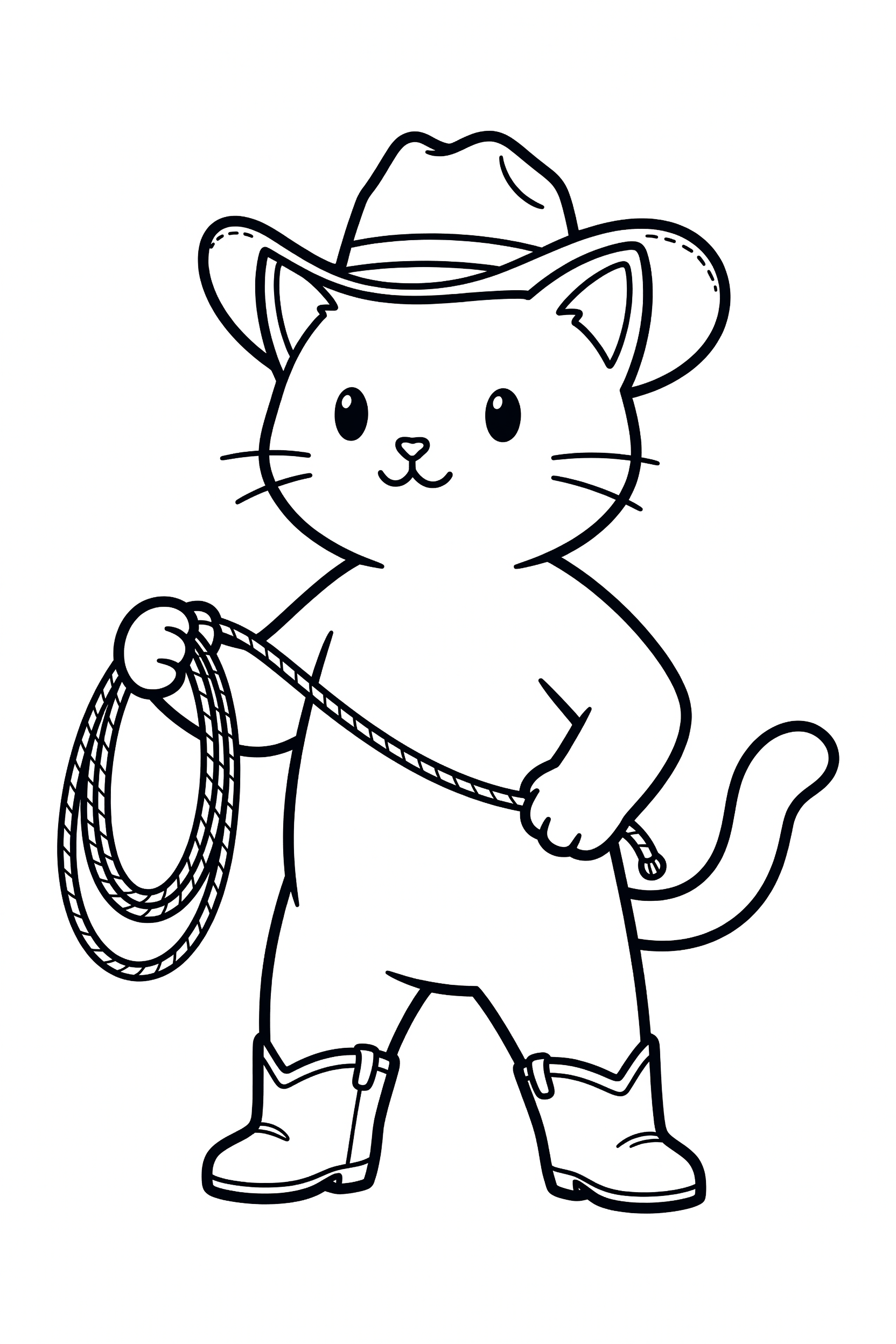 Cat Dressed as a Cowboy with a Lasso Coloring Page printable coloring page for kids
