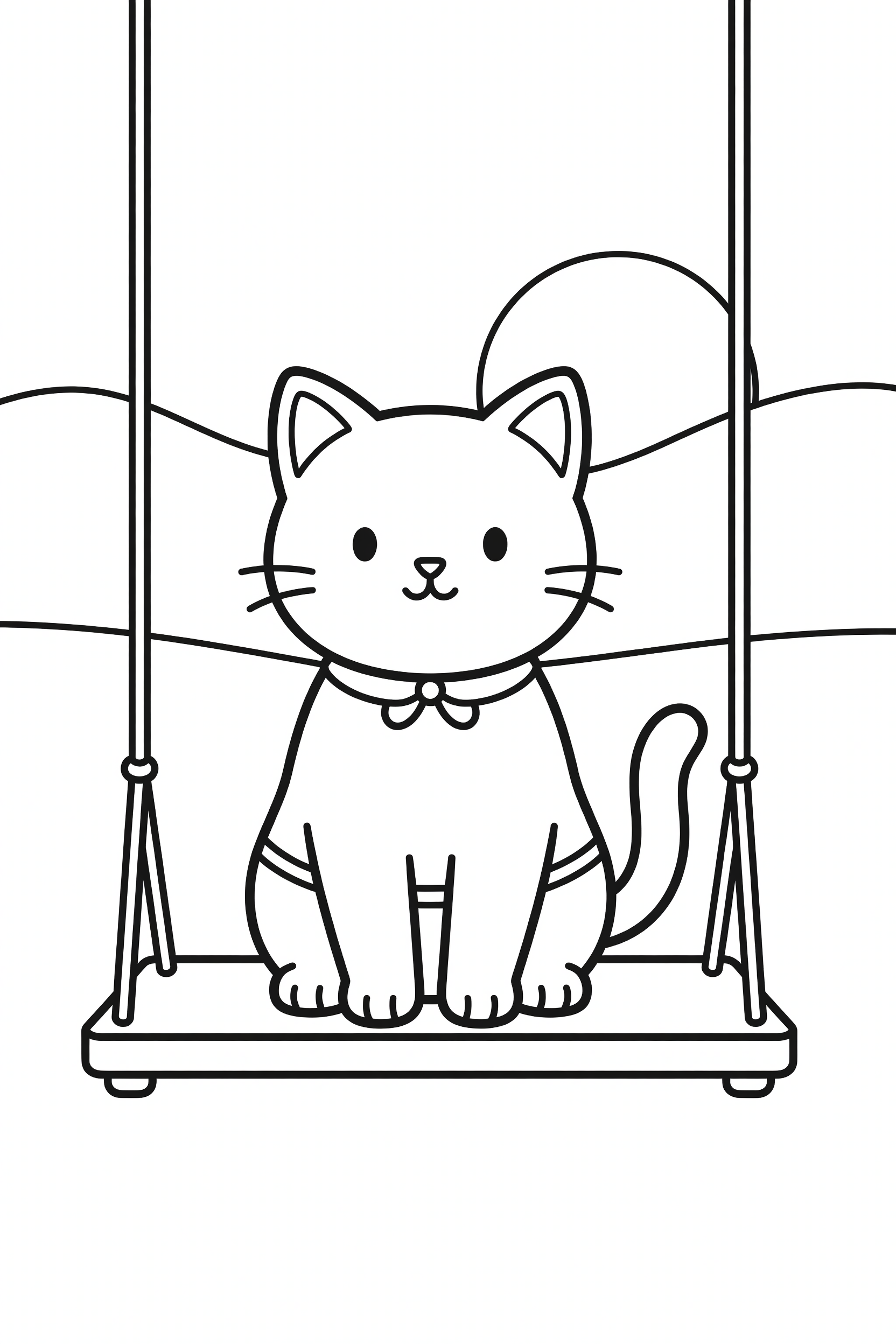 Cat Sitting on a Porch Swing at Sunset Coloring Page printable coloring page for kids