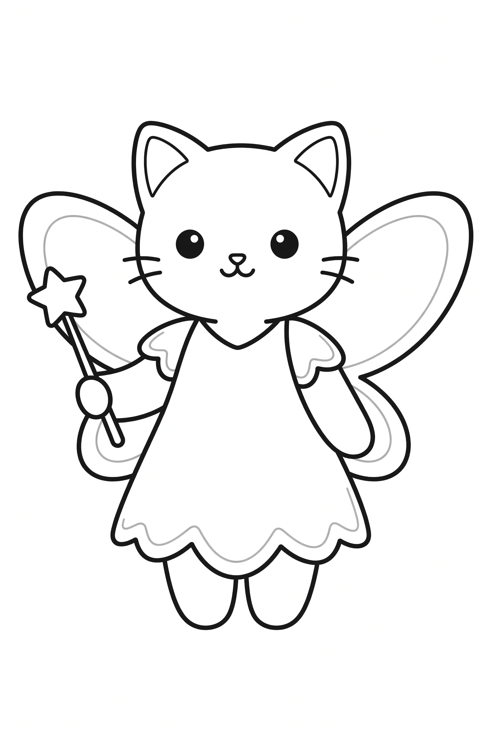 Cat Dressed as a Fairy with Wings and a Wand Coloring Page printable coloring page for kids