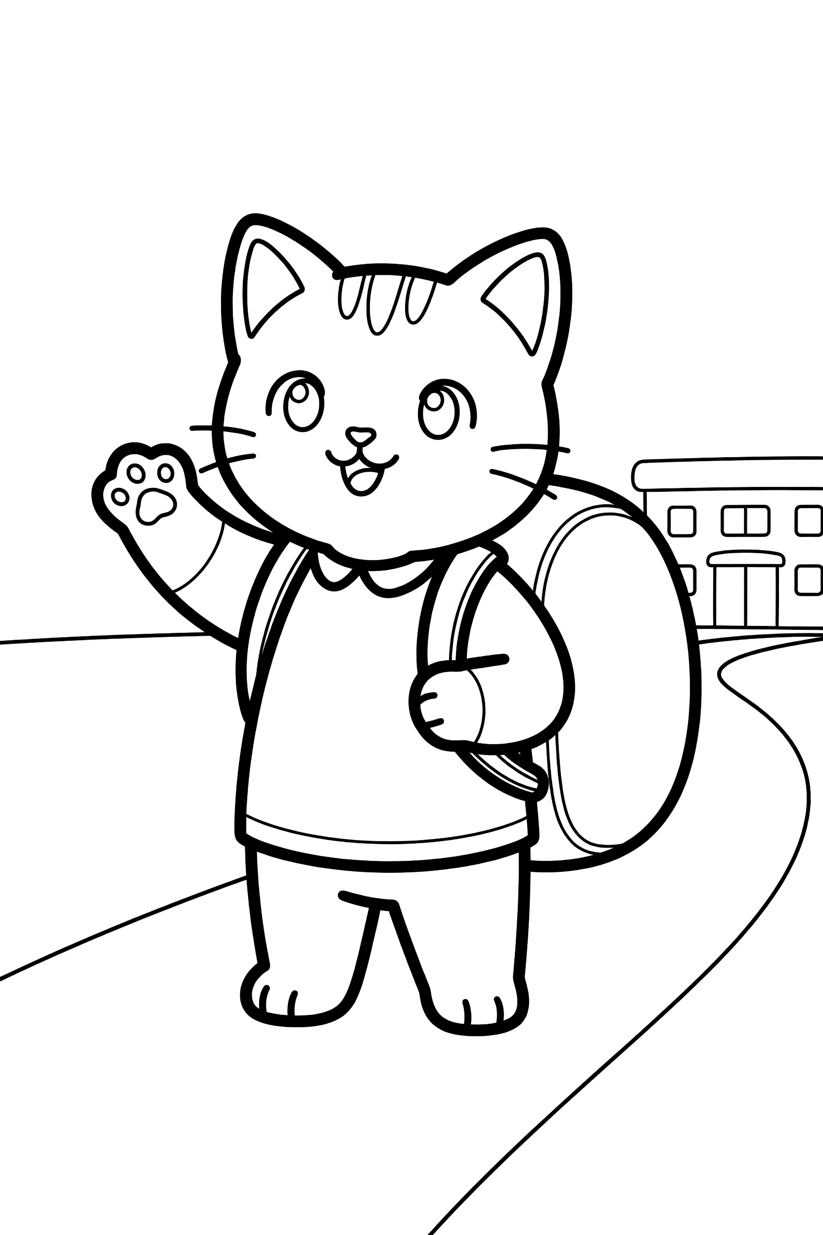 Cat Carrying a Backpack on the First Day of School Coloring Page printable coloring page for kids