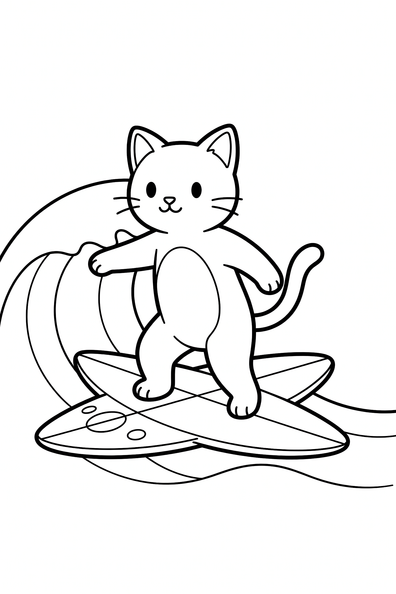 Cat Surfing a Big Wave at the Ocean Coloring Page printable coloring page for kids