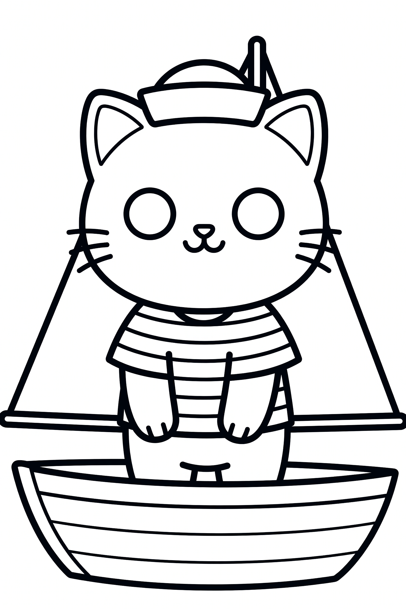 Cat Dressed as a Sailor on a Small Boat Coloring Page printable coloring page for kids