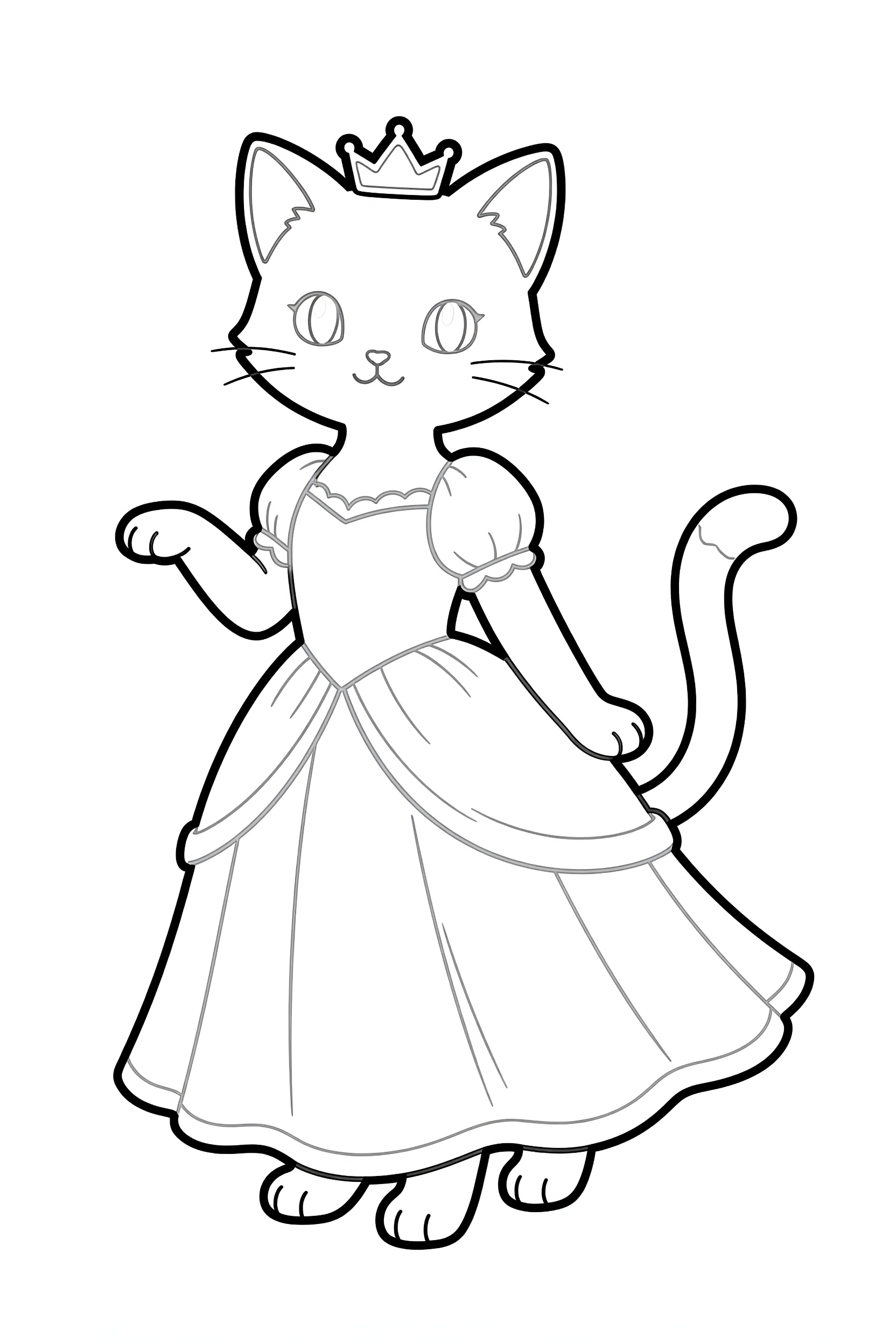 Cat Dressed as a Princess Wearing a Tiara Coloring Page printable coloring page for kids