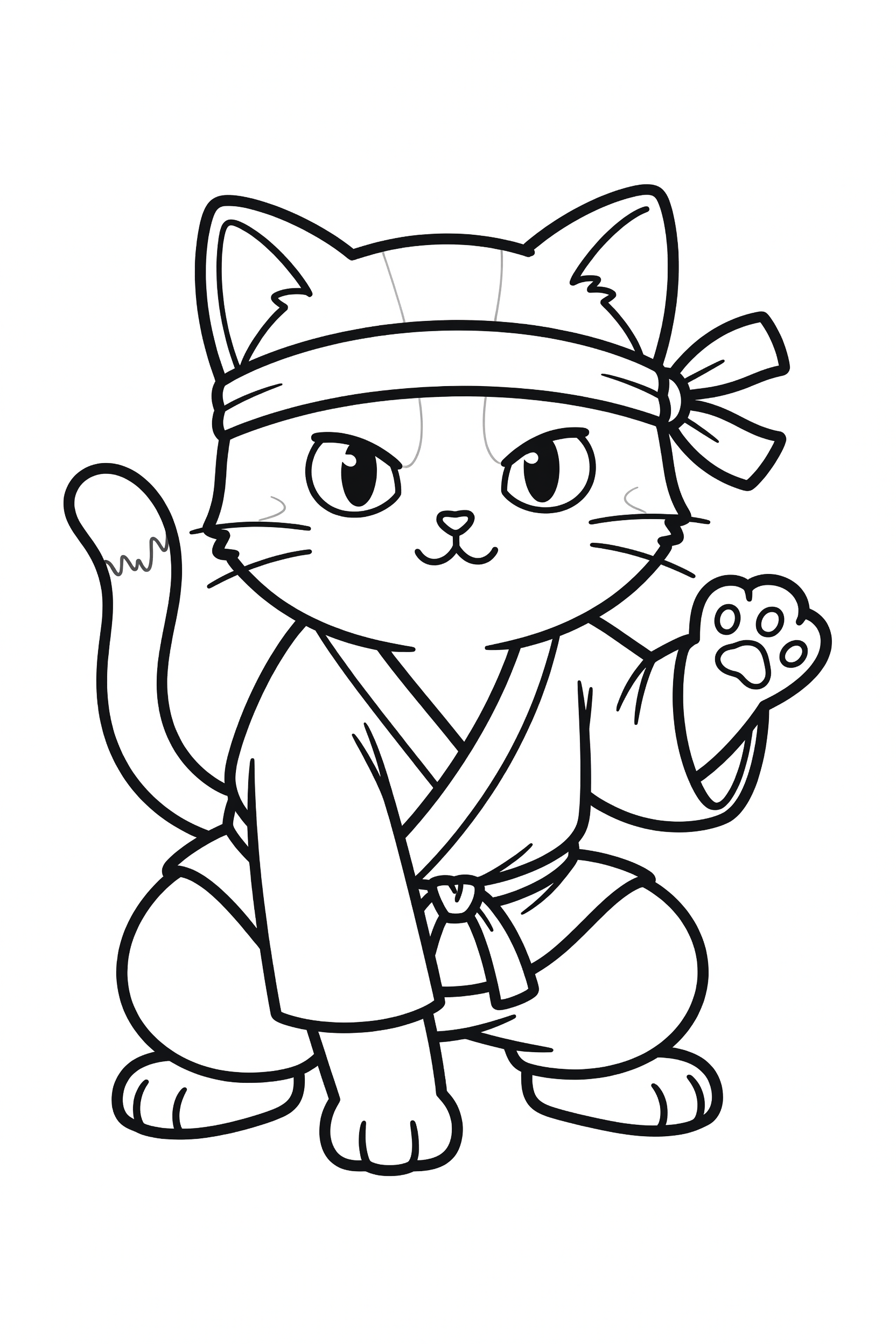 Cat Dressed as a Ninja in a Sneaky Pose Coloring Page printable coloring page for kids
