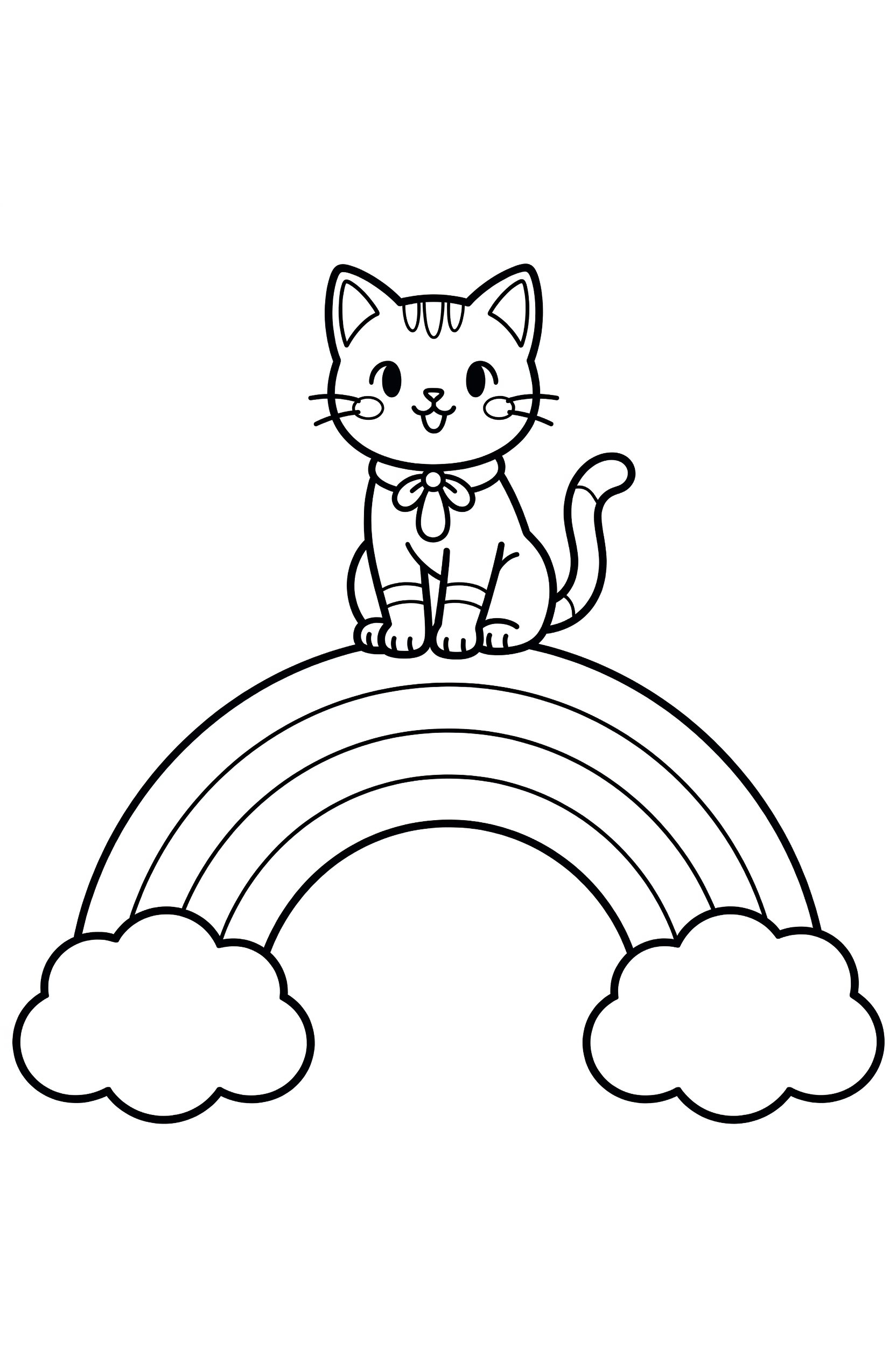 Cat Sitting on a Rainbow Coloring Page printable coloring page for kids