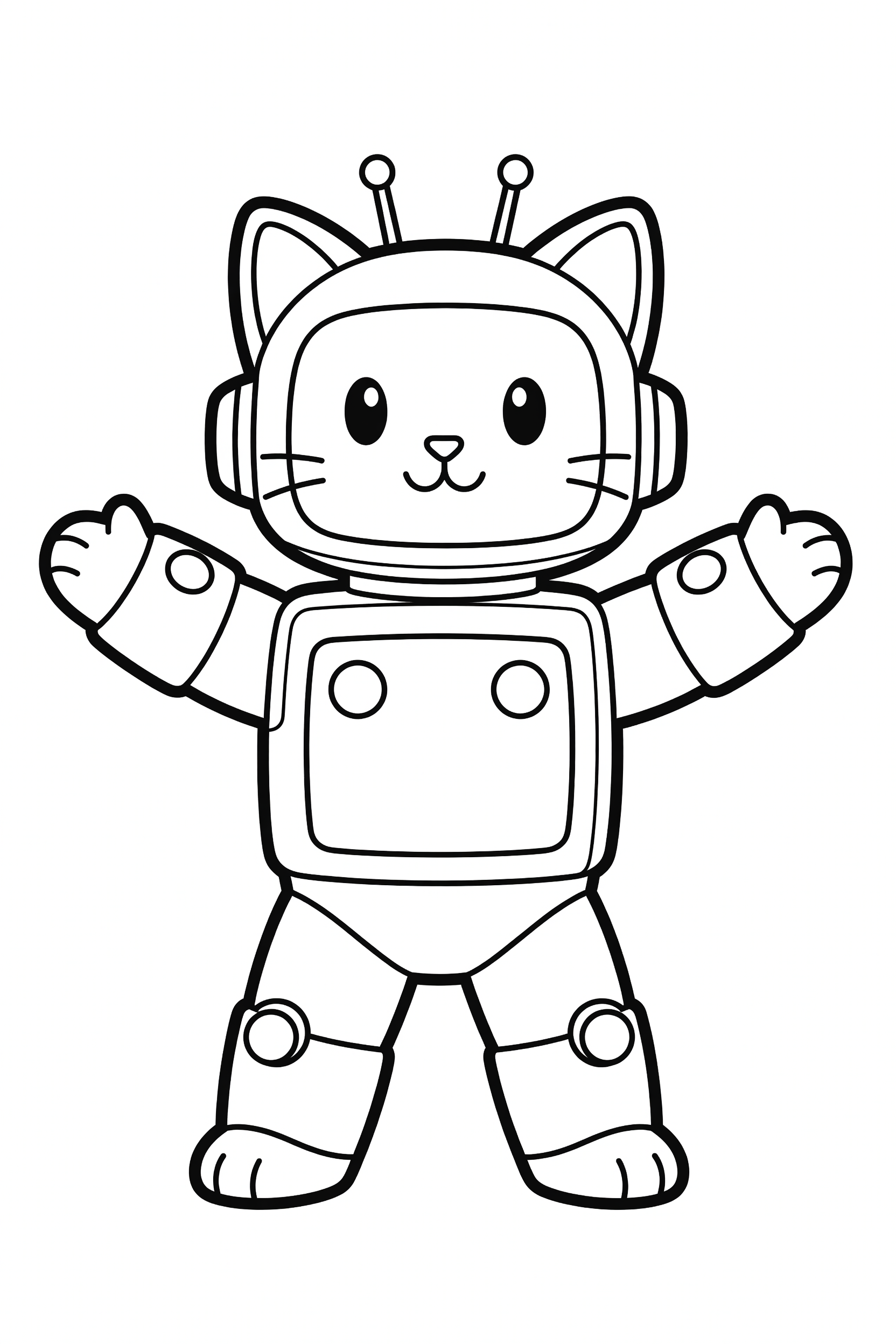 Cat Dressed as a Robot with Boxy Armor Coloring Page printable coloring page for kids
