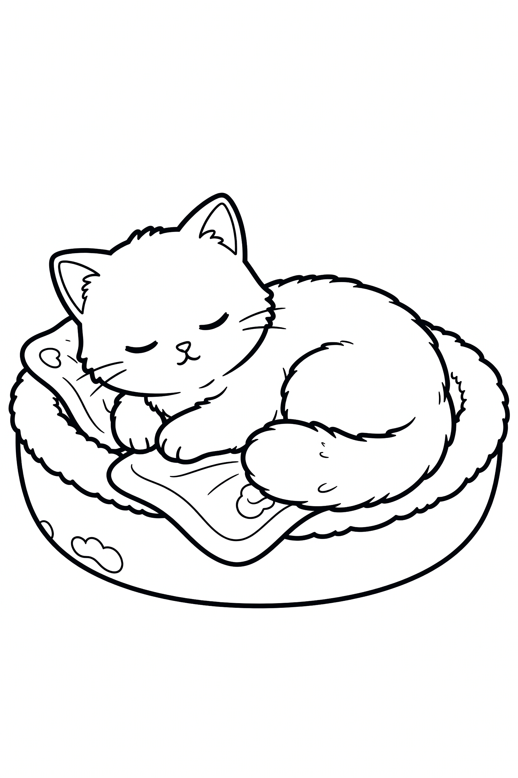 Cat Sleeping in a Cozy Cat Bed with a Blanket Coloring Page printable coloring page for kids